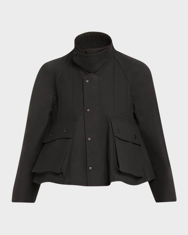 Short Trapeze Parka Jacket with Patch Pockets